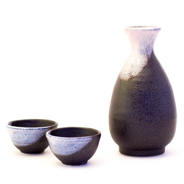 Mino Ware Sake Set Silver Black