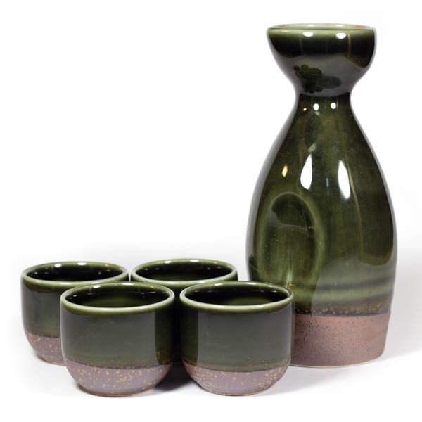 Mino Ware Sake Set Green Oribe