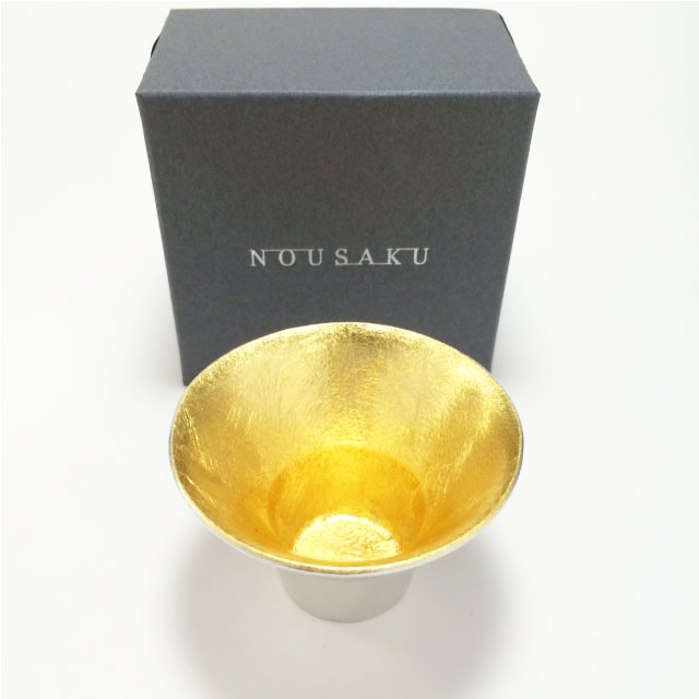 Japanese tin SAKE cup set GUINOMI Ochoko Gold color NOUSAKU from japan
