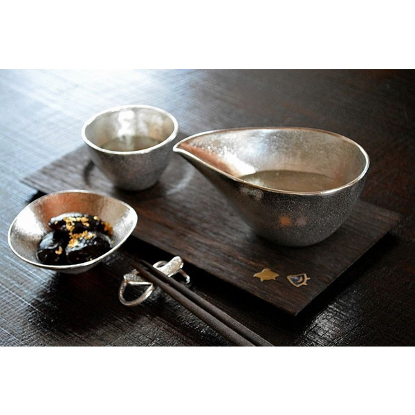 Nousaku 100% Pure Tin Katakuchi Large sake cup 2-pair set e00080 Made in Japan 