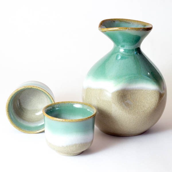 Arita Ware Sake Set Green Brown