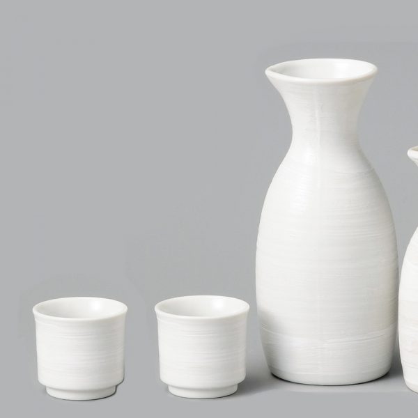 Mino Ware Sake Set White Brushstroke